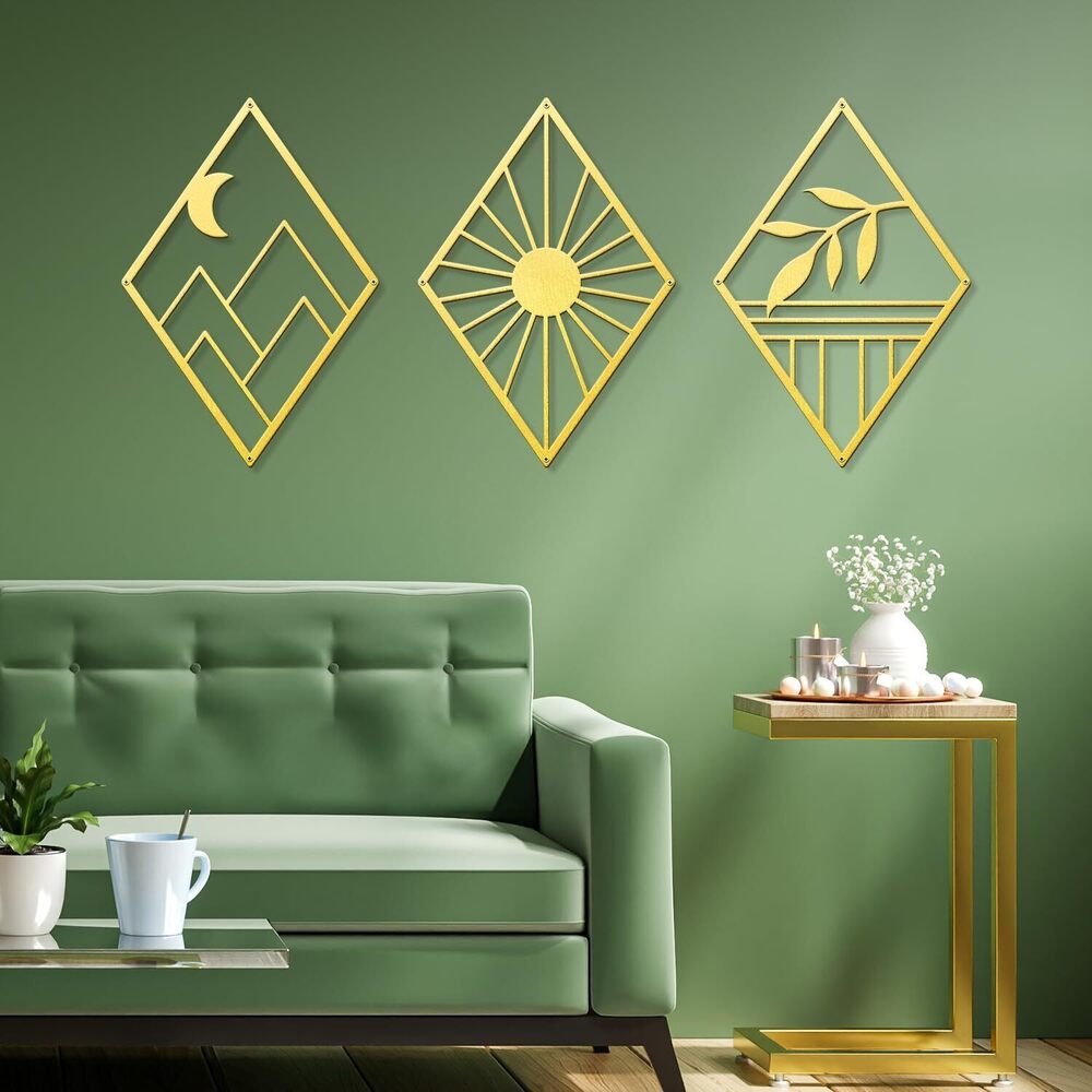 8924 Gold Metal Wall Art, Boho Minimalist Geometry Wall Art, Bohemian